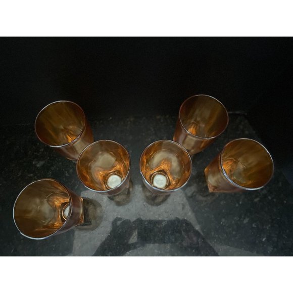 Peach Luster Marigold Carnival Glass Tumblers with Square Bottom, 5" Tall (Qty. - Picture 5 of 7